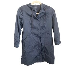 Eileen Fisher Petite Black Hooded Raincoat Lightweight Jacket Size PS